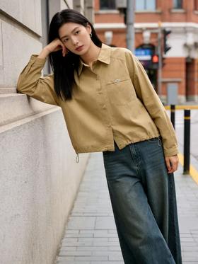 418良粉节|2026 活动爆款 品牌促【自营】衣周期 6055韩版100%棉宽松短款可抽绳衬衫上衣-喜出