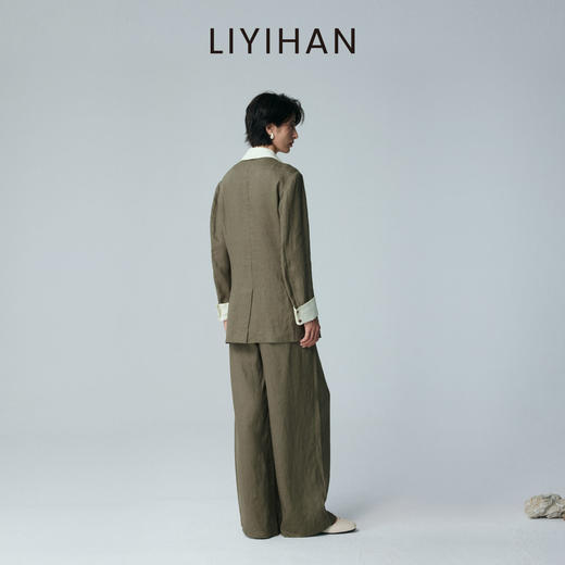 LIYIHAN 2026夏季新款通勤女西装绿色上衣亚麻外套套装小众设计感 商品图4