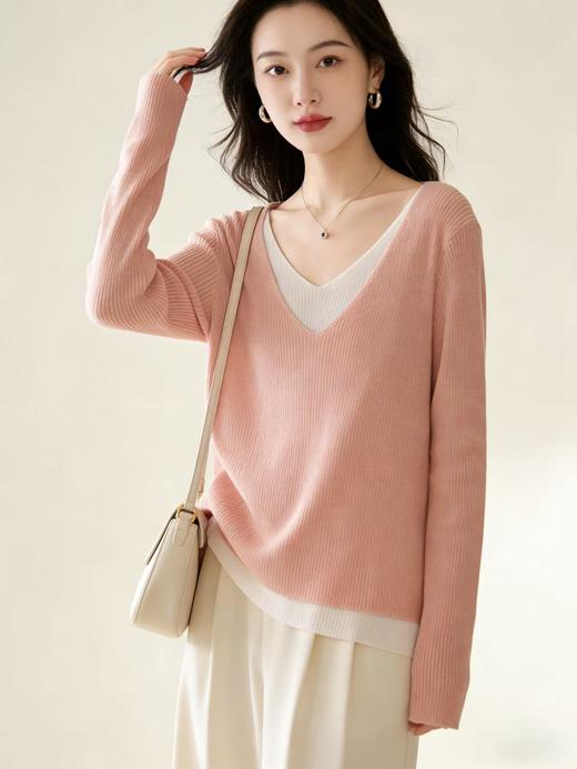 羊毛衫！春薄款！品牌促➡️【自营】衣周期锦禾（6%羊毛）2448假两件丝光羊毛混纺针织上衣-喜出 商品图3