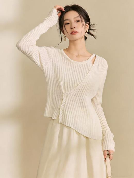 418良粉节|2026 活动爆款 品牌促➡️薄款【自营】衣周期8566镂空不规则设计感针织上衣-喜出 商品图1