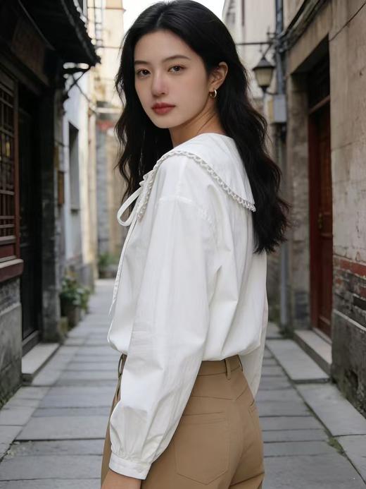 418良粉节|2026 活动爆款 品牌促【自营】衣周期 5096 韩系减龄翻领宽松版衬衫上衣-喜出 商品图4