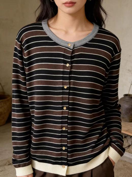 羊毛衫！春薄款！品牌促➡️【自营】衣周期格亿（30%羊毛）3597针织条纹花纱羊毛开衫-喜出 商品图6