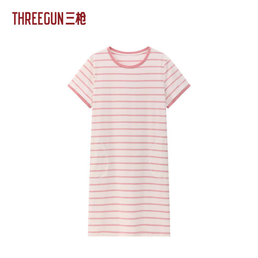 Threegun三枪 彩条冰泉棉短袖女家居裙-T70023A01 商品图0
