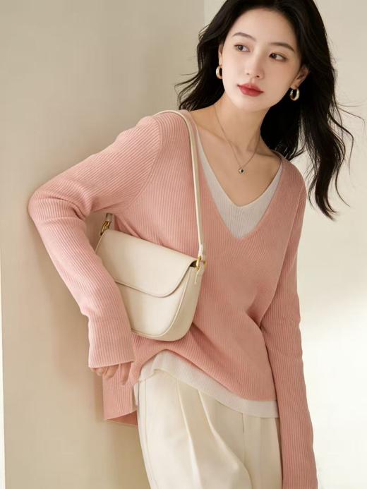 羊毛衫！春薄款！品牌促➡️【自营】衣周期锦禾（6%羊毛）2448假两件丝光羊毛混纺针织上衣-喜出 商品图1