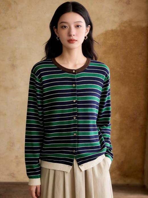 羊毛衫！春薄款！品牌促➡️【自营】衣周期格亿（30%羊毛）3597针织条纹花纱羊毛开衫-喜出 商品图1