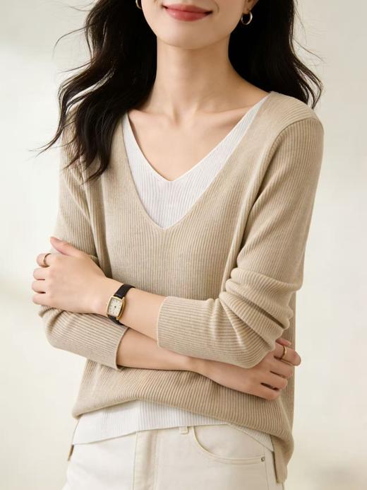 羊毛衫！春薄款！品牌促➡️【自营】衣周期锦禾（6%羊毛）2448假两件丝光羊毛混纺针织上衣-喜出 商品图4