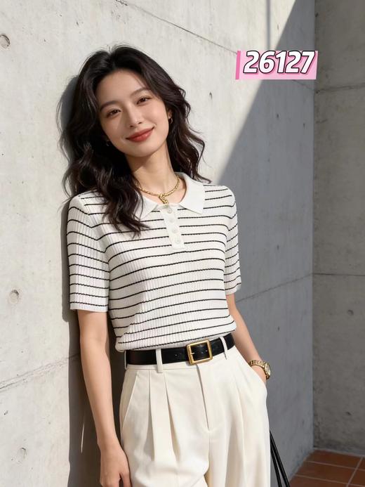 LS竹纤维女士时尚翻领四粒扣针织半袖26127 商品图0