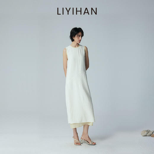 LIYIHAN 2026夏季新款通勤桑蚕丝连衣裙米白色女真丝背心裙设计感 商品图3
