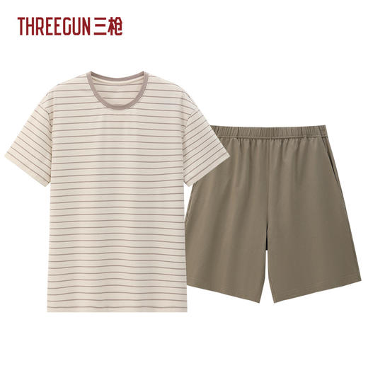 Threegun三枪 彩条冰泉棉短袖短裤男家居套-T80143D02 商品图0