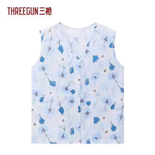Threegun三枪 水柔棉印花V领开襟无袖女衫-T80048A01 商品图1
