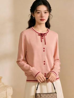 品牌促➡️春薄款羊毛衫【自营】衣周期格亿（30%羊毛）6910针织拼色条羊毛开衫-喜出