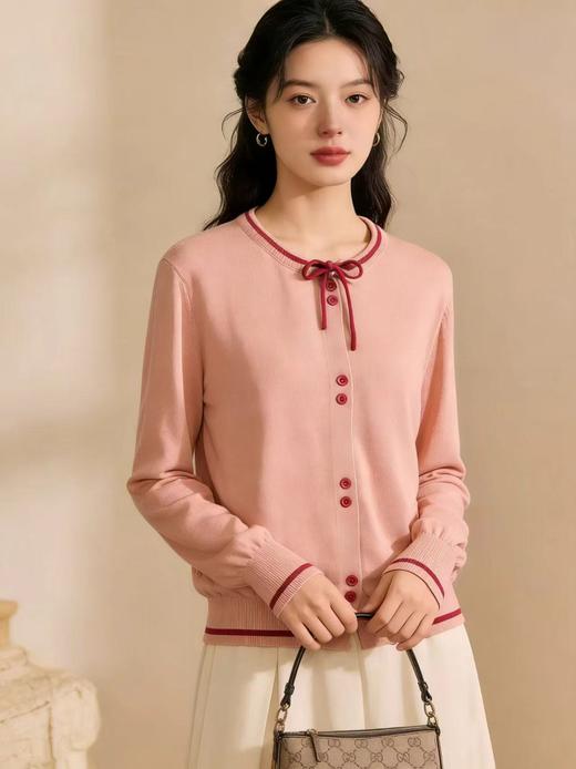 品牌促➡️春薄款羊毛衫【自营】衣周期格亿（30%羊毛）6910针织拼色条羊毛开衫-喜出 商品图0