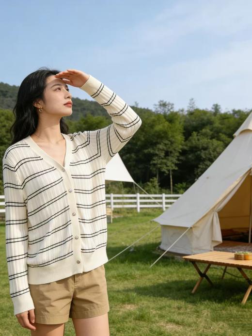 享8折优惠|五一大促羊毛衫！春薄款！品牌促➡️【自营】衣周期格亿（30%羊毛）6908 V领针织条纹羊毛开衫-喜出 商品图2