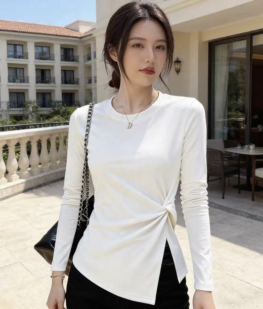 【自营】~王炸爆款 超舒服！2026扭结不规则收腰T恤长袖打结设计感上衣0 3663-喜出 商品图4