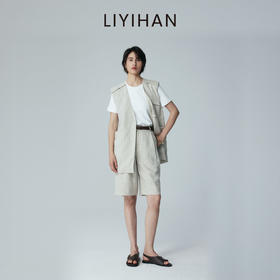 LIYIHAN 2026夏新款通勤马甲米杏色女马夹亚麻上衣套装小众设计感