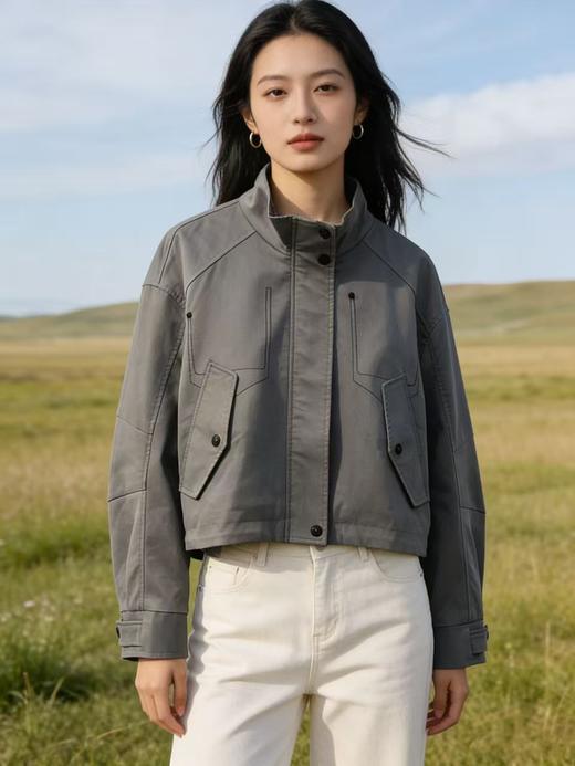 418良粉节|2026 活动爆款【自营】衣周期～T22设计感明线休闲可抽绳下摆风衣外套-喜出 商品图6