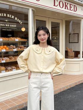 418良粉节|2026 活动爆款 品牌促【自营】衣周期 5156 韩版100%棉减龄翻领宽松娃娃领衬衫上衣-喜出