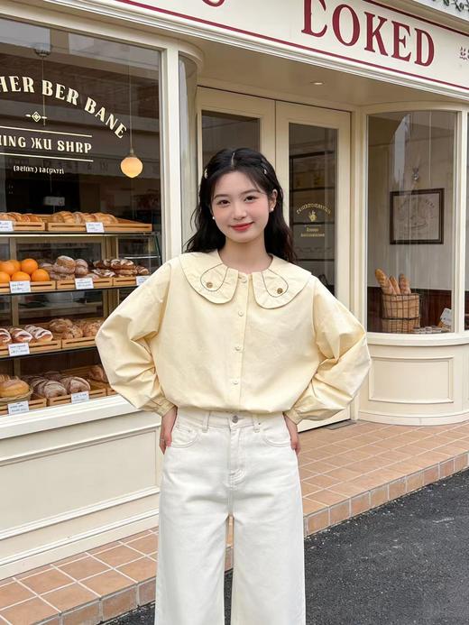 418良粉节|2026 活动爆款 品牌促【自营】衣周期 5156 韩版100%棉减龄翻领宽松娃娃领衬衫上衣-喜出 商品图0