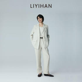 LIYIHAN2026夏新款通勤女西装上衣米杏色亚麻外套套装小众设计感