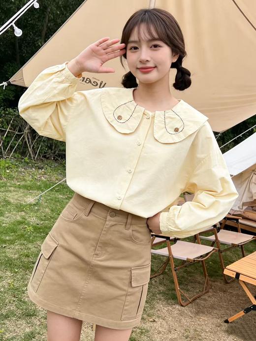 418良粉节|2026 活动爆款 品牌促【自营】衣周期 5156 韩版100%棉减龄翻领宽松娃娃领衬衫上衣-喜出 商品图1