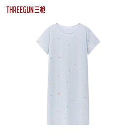 Threegun三枪 水柔棉印花圆领短袖女家居裙-T70024A01