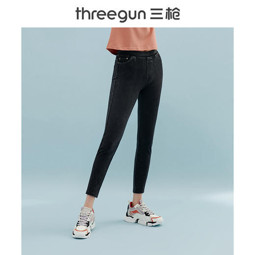 Threegun三枪 【水洗牛仔】修身女士九分裤牛仔裤-60882B911 商品图0