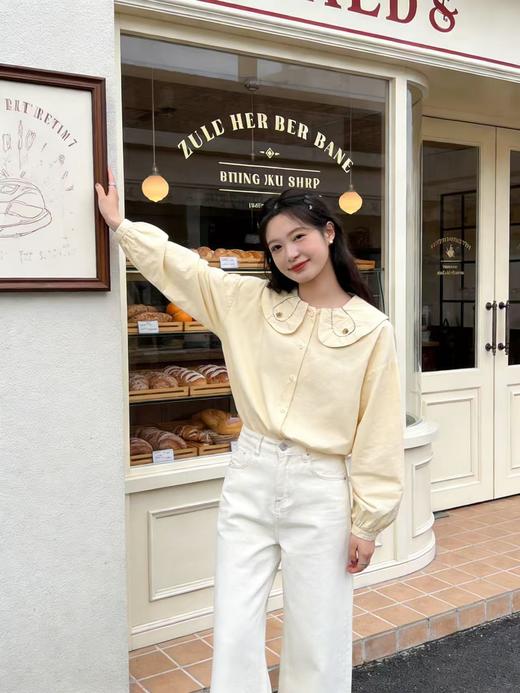 418良粉节|2026 活动爆款 品牌促【自营】衣周期 5156 韩版100%棉减龄翻领宽松娃娃领衬衫上衣-喜出 商品图3