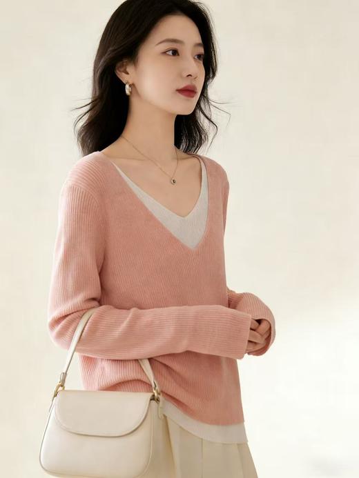 羊毛衫！春薄款！品牌促➡️【自营】衣周期锦禾（6%羊毛）2448假两件丝光羊毛混纺针织上衣-喜出 商品图2