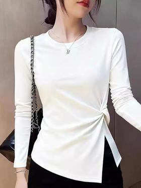 【自营】~王炸爆款 超舒服！2026扭结不规则收腰T恤长袖打结设计感上衣0 3663-喜出