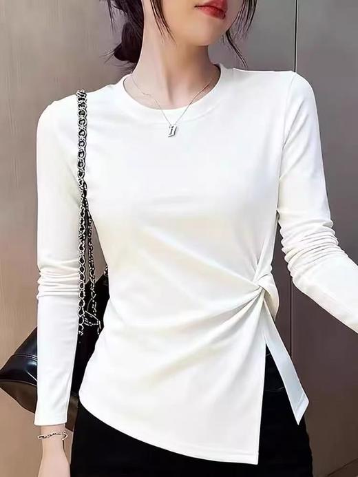 【自营】~王炸爆款 超舒服！2026扭结不规则收腰T恤长袖打结设计感上衣0 3663-喜出 商品图0