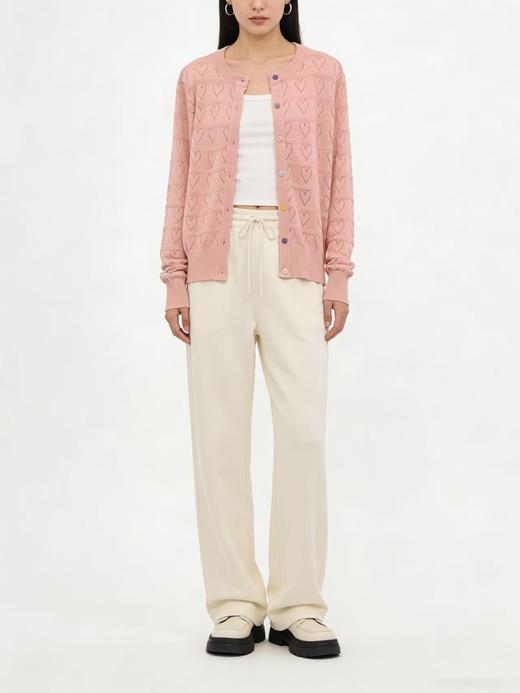 418良粉节|2026 活动爆款 品牌促➡️春薄款羊毛衫【自营】衣周期格亿（30%羊毛）3584镂空爱心彩扣羊毛开衫-喜出 商品图6