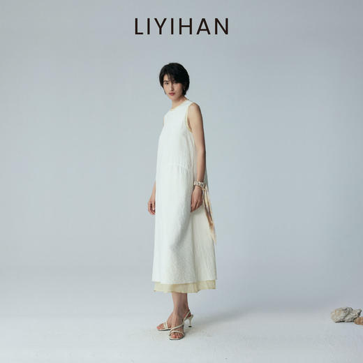 LIYIHAN 2026夏季新款通勤桑蚕丝连衣裙米白色女真丝背心裙设计感 商品图0
