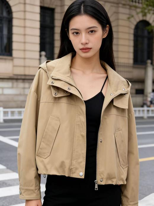 418良粉节|2026 活动爆款【自营】衣周期～T01连帽可抽绳下摆风衣外套-喜出 商品图1