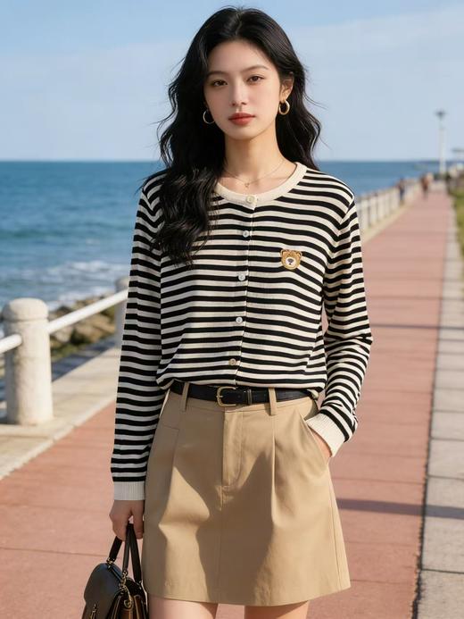 羊毛衫！春薄款！品牌促➡️【自营】衣周期格亿（30%羊毛）8925小熊刺绣针织条纹羊毛开衫-喜出 商品图6