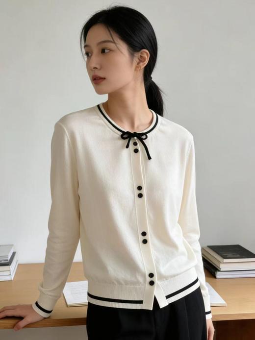 418良粉节|2026 活动爆款 品牌促➡️春薄款羊毛衫【自营】衣周期格亿（30%羊毛）6910针织拼色条羊毛开衫-喜出 商品图0