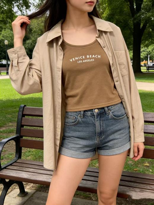 418良粉节|2026 活动爆款 品牌促【自营】衣周期 （两件套）9078 23%天丝 衬衫➕背心套装两件套上衣-喜出 商品图4