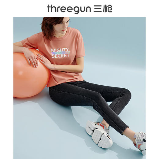 Threegun三枪 【水洗牛仔】修身女士九分裤牛仔裤-60882B911 商品图3