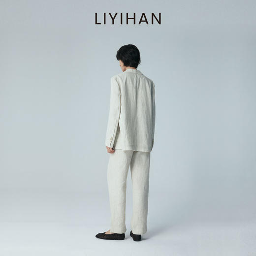 LIYIHAN2026夏新款通勤女西装上衣米杏色亚麻外套套装小众设计感 商品图4