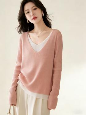 羊毛衫！春薄款！品牌促➡️【自营】衣周期锦禾（6%羊毛）2448假两件丝光羊毛混纺针织上衣-喜出