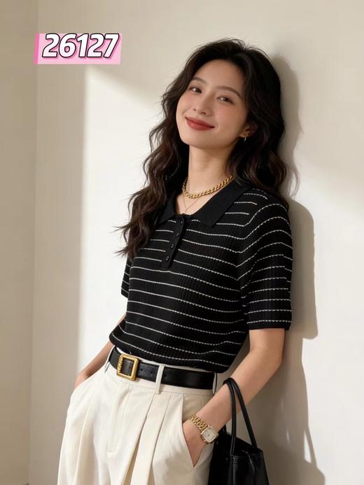 LS竹纤维女士时尚翻领四粒扣针织半袖26127 商品图3