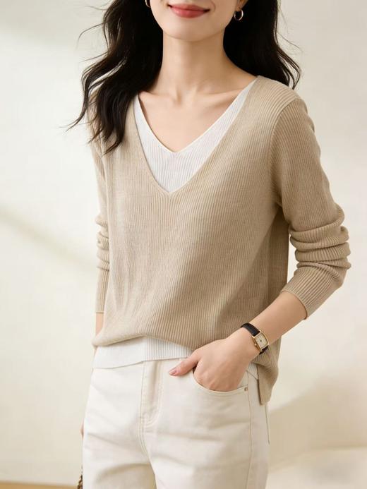 羊毛衫！春薄款！品牌促➡️【自营】衣周期锦禾（6%羊毛）2448假两件丝光羊毛混纺针织上衣-喜出 商品图5