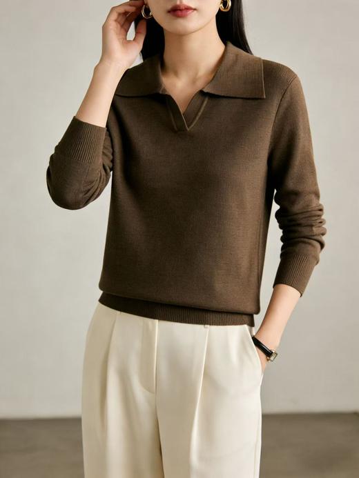 羊毛衫！春薄款！品牌促➡️【自营】衣周期格亿（10%羊毛） 041超细羊毛绒混纺V领小翻领针织上衣-喜出 商品图3