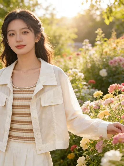 品牌促【自营】衣周期 （两件套）9123 23%天丝 短款衬衫➕纯棉背心 套装两件套上衣-喜出 商品图5