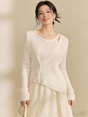 418良粉节|2026 活动爆款 品牌促➡️薄款【自营】衣周期8566镂空不规则设计感针织上衣-喜出