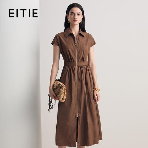 EITIE爱特爱时尚法式大气显瘦高腰短袖连衣裙2026夏新款8607320 商品图0