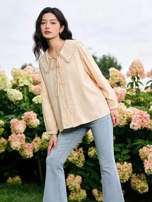 418良粉节|2026 活动爆款 品牌促【自营】衣周期 5096 韩系减龄翻领宽松版衬衫上衣-喜出 商品图2