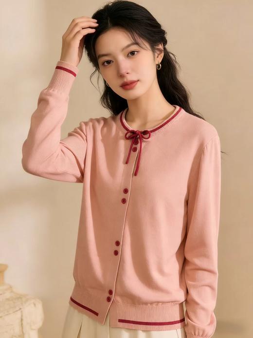 品牌促➡️春薄款羊毛衫【自营】衣周期格亿（30%羊毛）6910针织拼色条羊毛开衫-喜出 商品图1