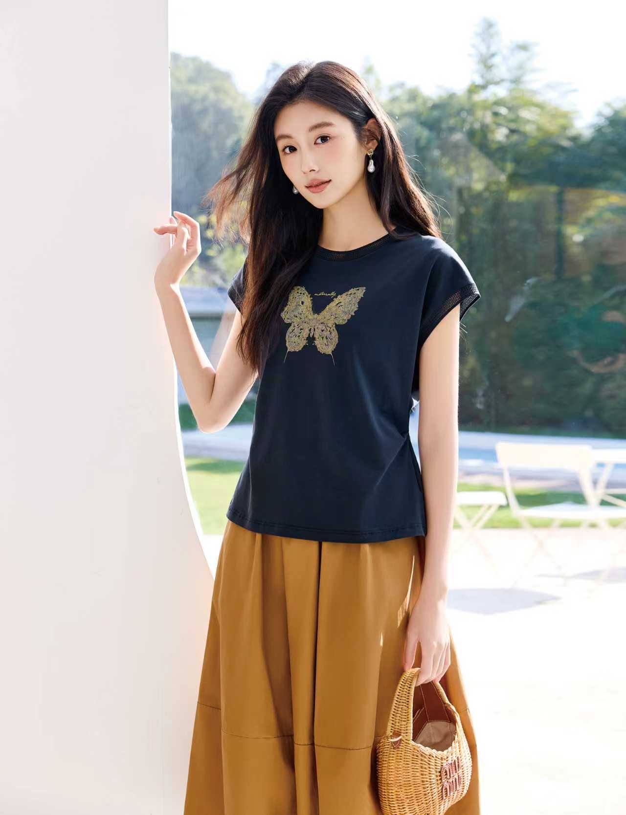 女装26春夏新品圆领蝴蝶飞袖2223-M10089