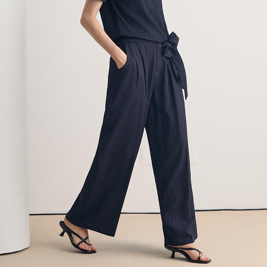EITIE爱特爱时尚高腰深蓝色直筒阔腿通勤休闲长裤2026夏新款8605308 商品图3