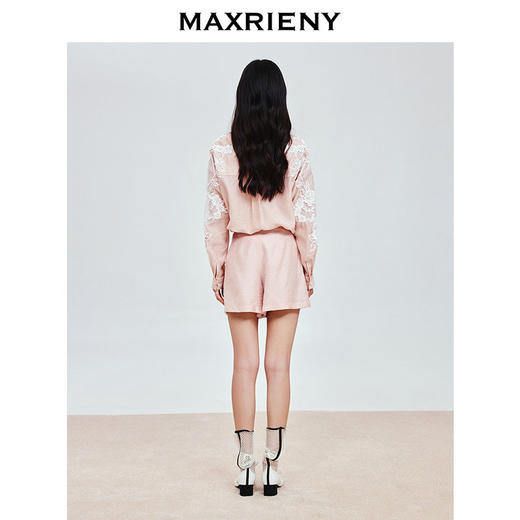 【商场同款-浅春系穿搭】MAXRIENY玫瑰套装短裤浅藕粉复古高腰裤(货号:MC86PA025) 商品图3